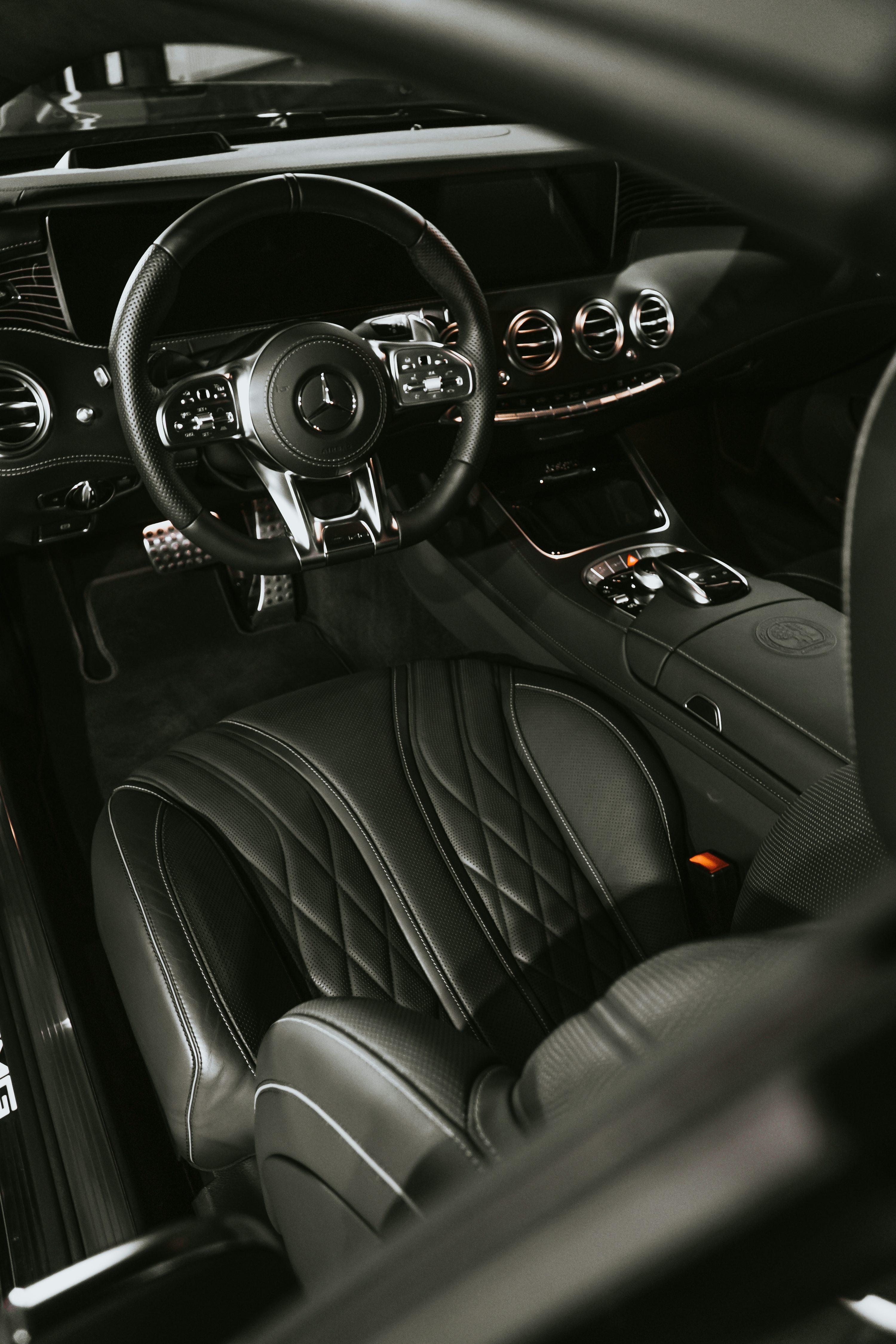 Close-up detail of a luxury car interior